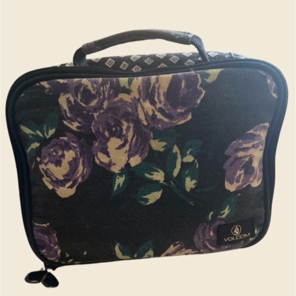 Volcom Canvas Lunchbag Floral Print Faded and Distressed 9x7x3